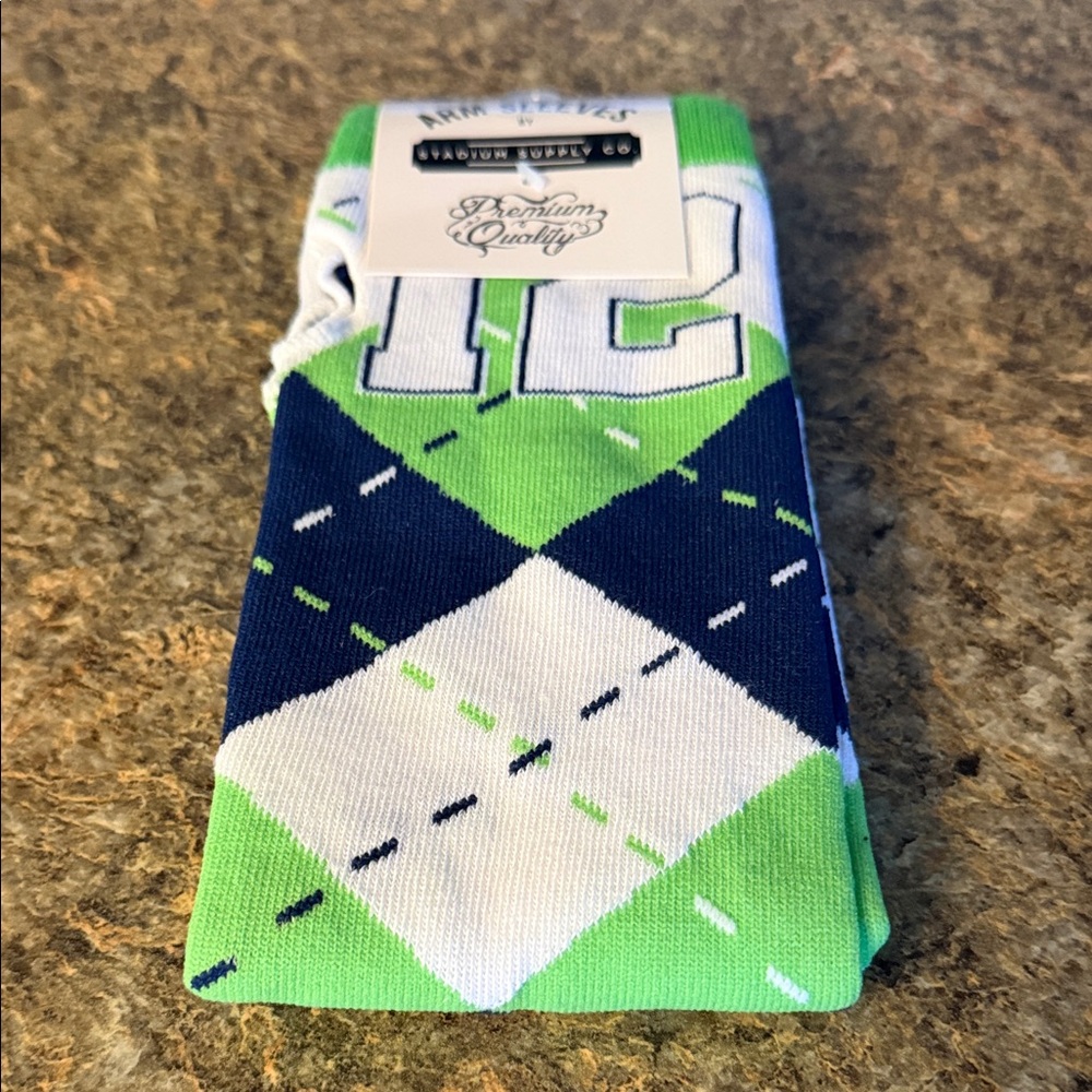 Seahawk Superbowl Championship Green and Navy Argyle 12 Arm Sleeves